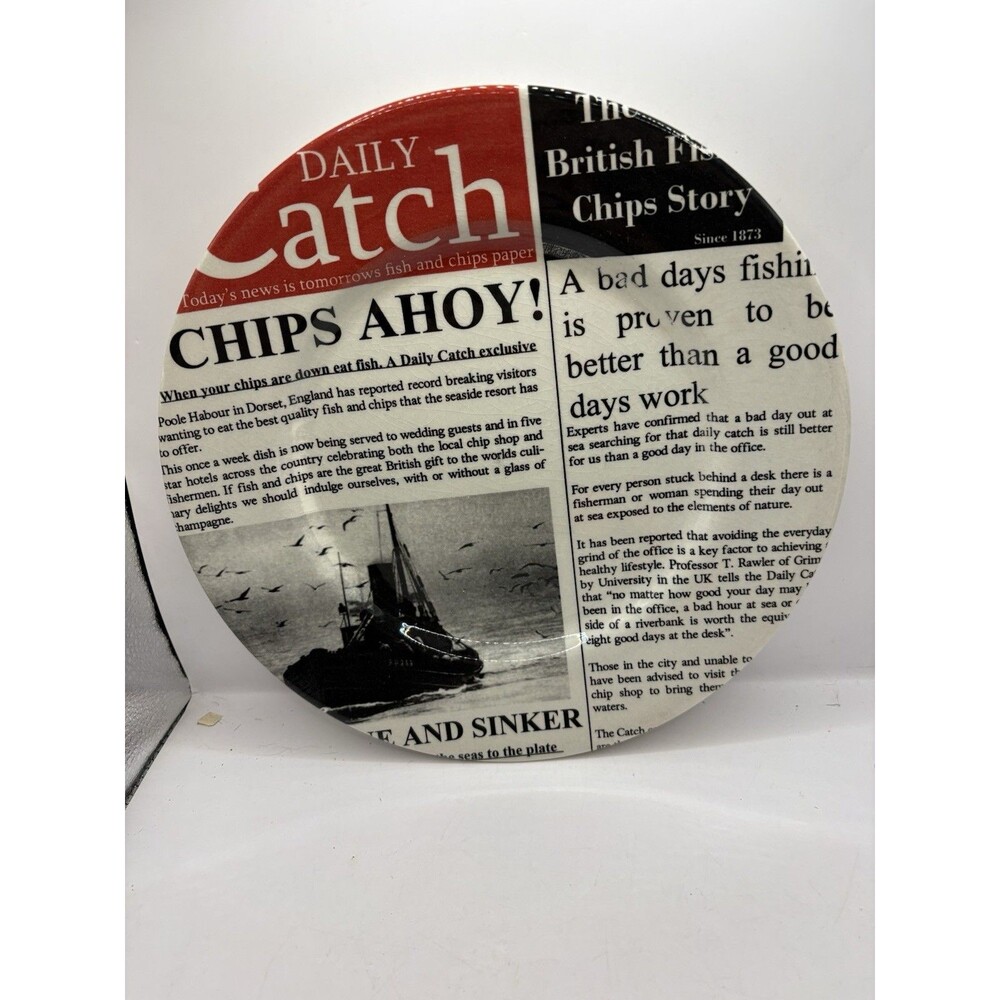 Andrew Tanner FISH & CHIPS Newspaper Designed In England Red Black Salad Plate
